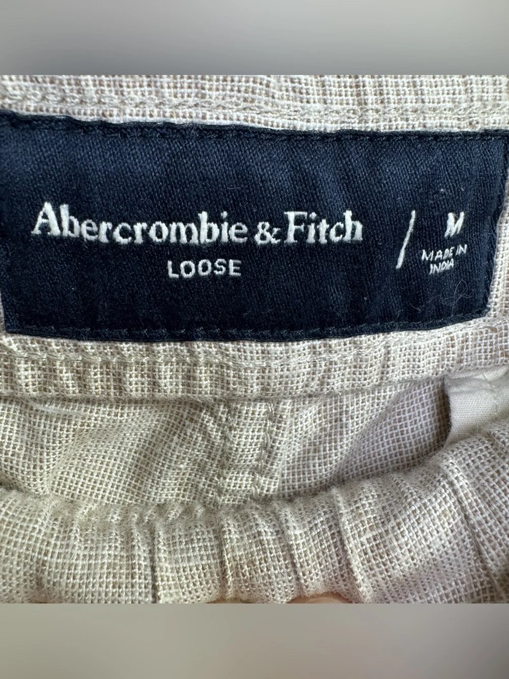 Abercrombie & Fitch Loose Beige Linen Blend Drawstring Pants M Coastal Beach